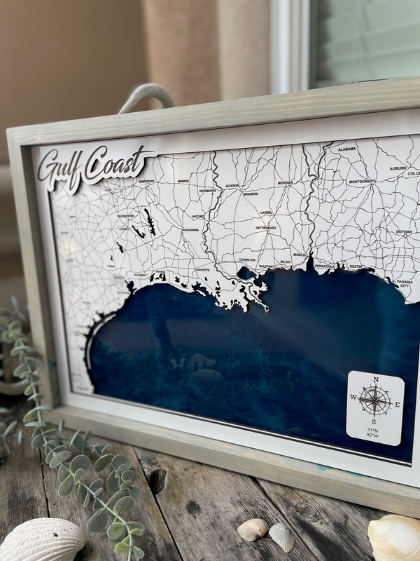 Gulf Coast Laser cut map with Resin Base