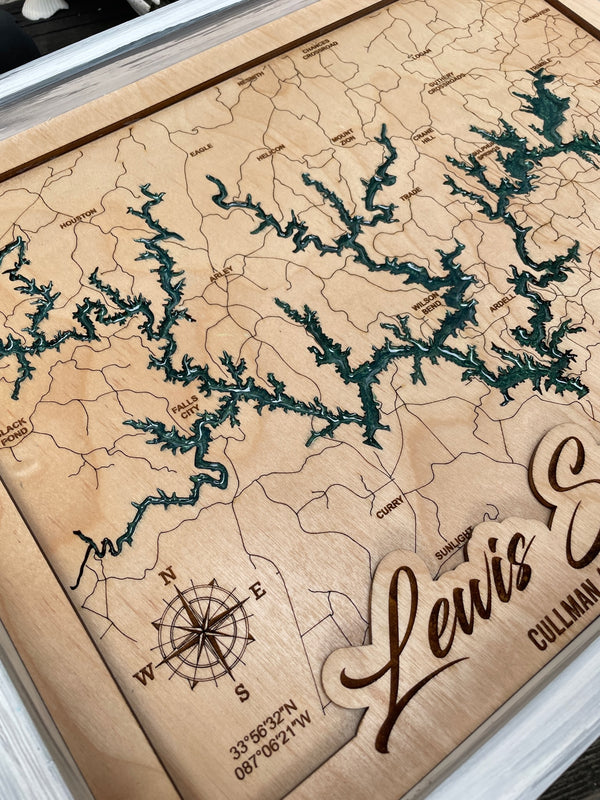 Lewis Smith Lake Alabama Resin Laser Cut Map