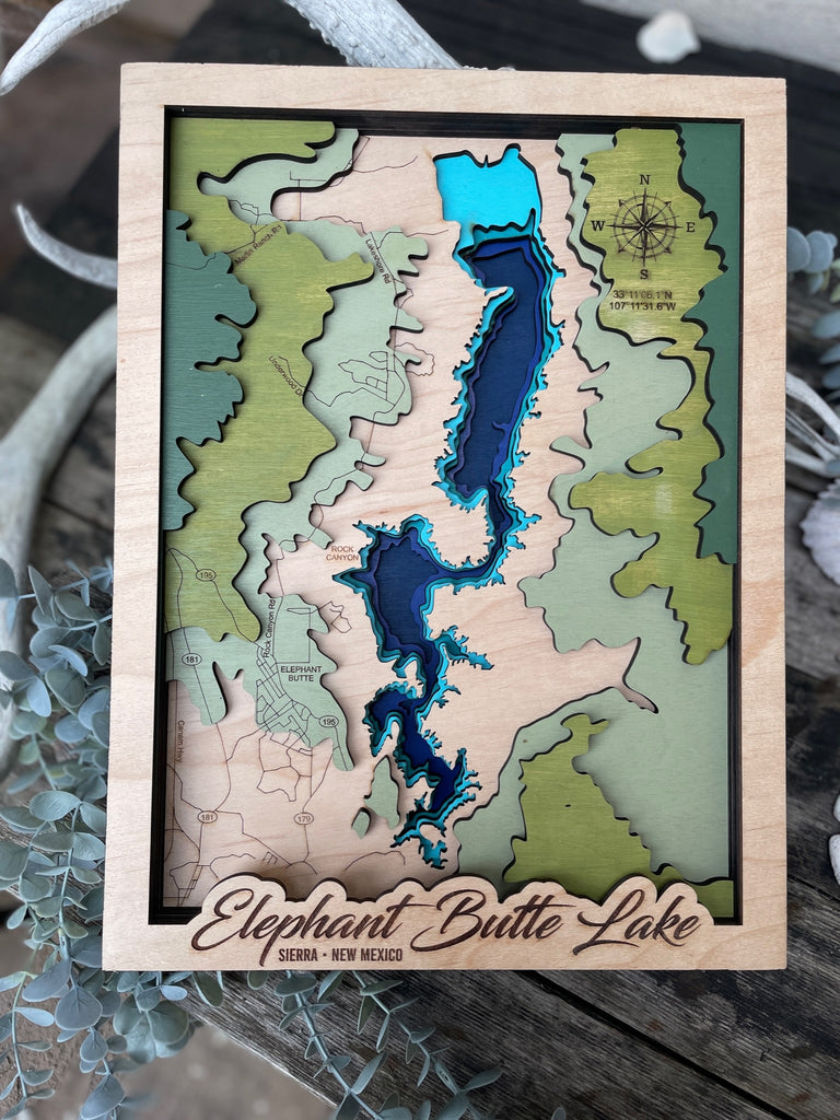 Elephant Butte Lake Resin Layered Laser Cut Topographical Map