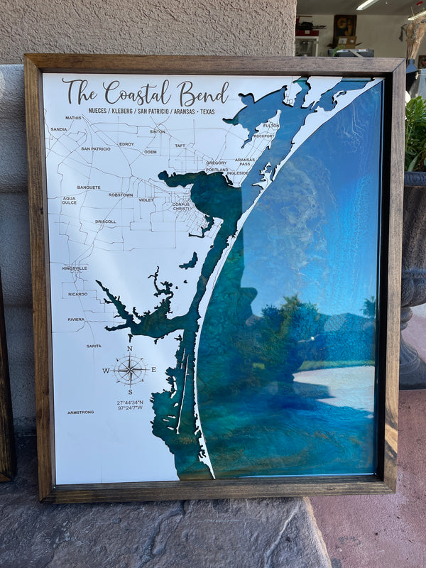 Coastal Bend Map with Resin Base
