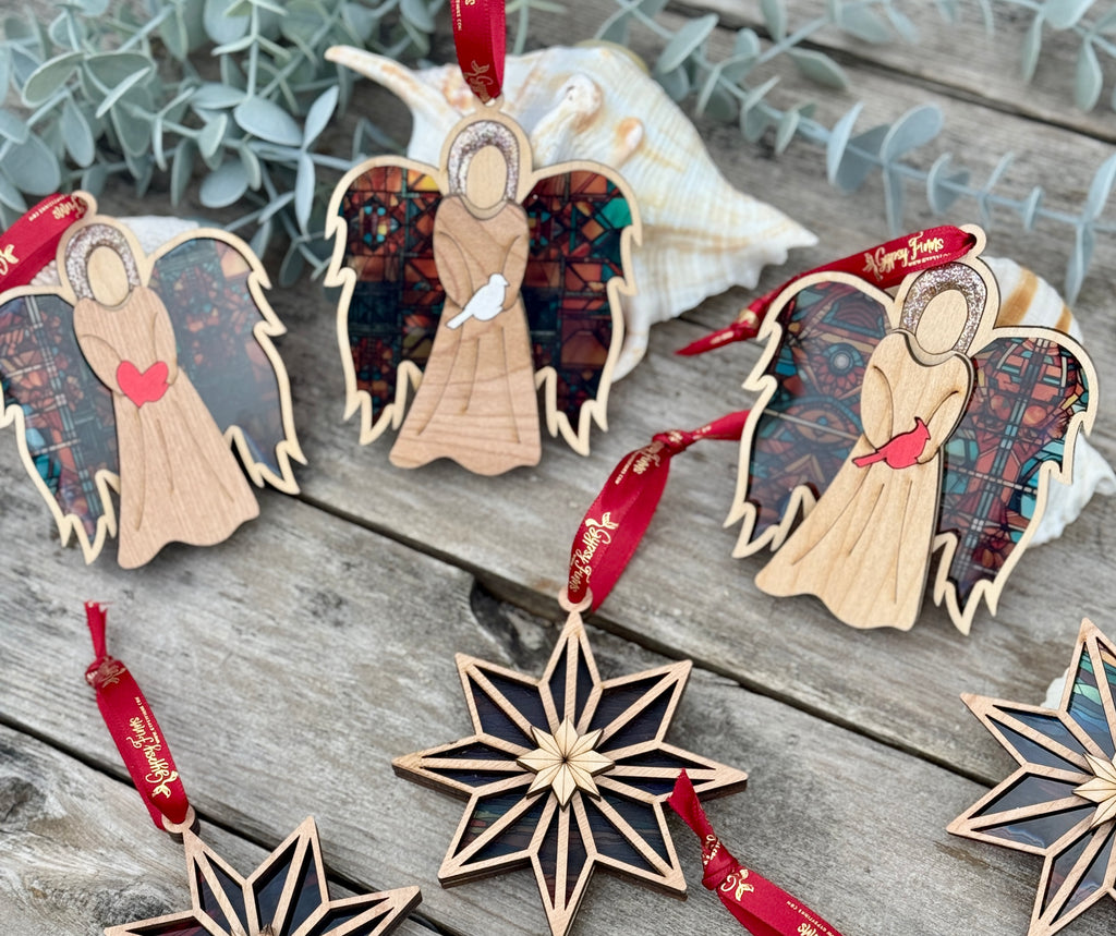 Heirloom Christmas Ornament Angel & Star Stained Glass Design