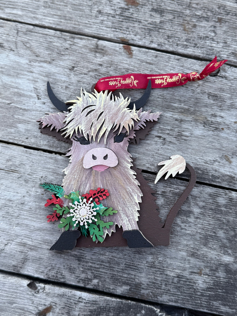 DIY Highland Cow Ornament Kit – Laser-Cut, Paintable Pop-Out Craft