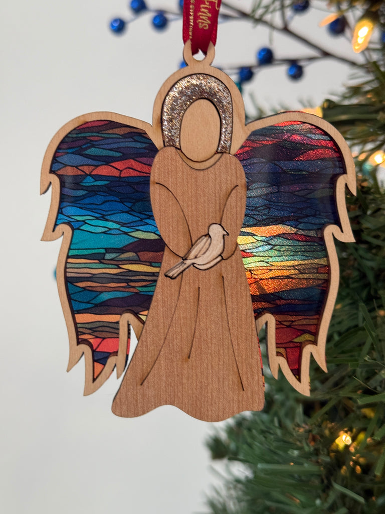 Heirloom Christmas Ornament Angel & Star Stained Glass Design