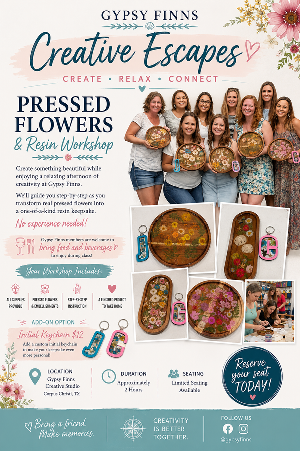 Pressed Flower Resin Class in Corpus Christi | Gypsy Finns