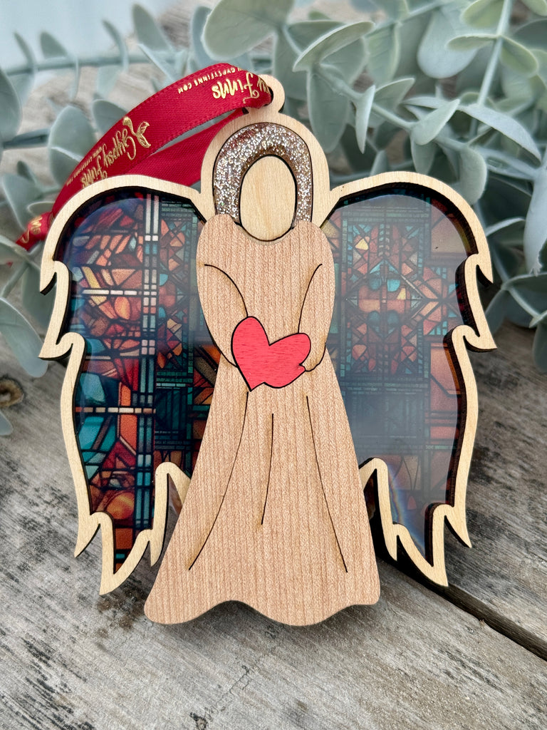 Heirloom Christmas Ornament Angel & Star Stained Glass Design