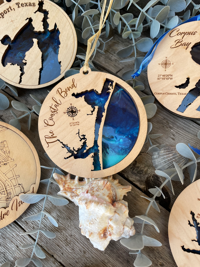 Resin/Wood Coastal Map Ornaments – Gypsy Finns