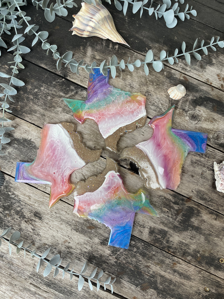 Rainbow Texas Shaped Coasters