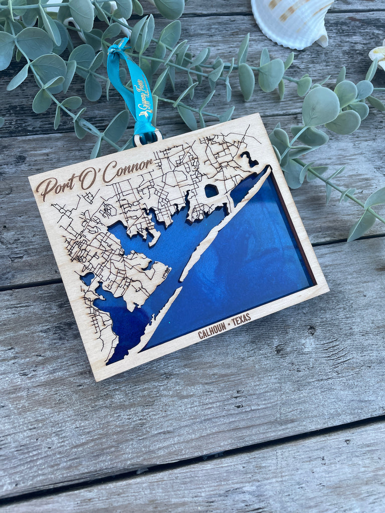 Resin/Wood Port O'Connor Map Ornaments