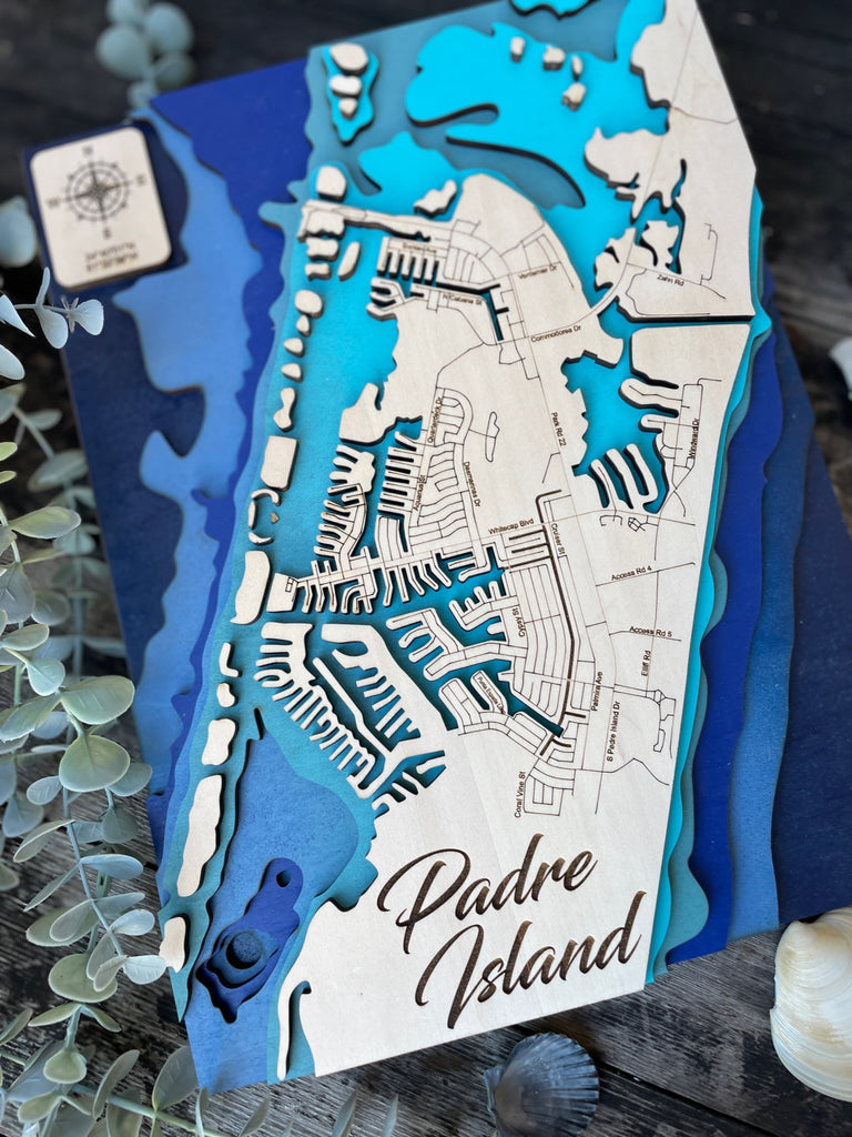 Colored Wood Padre Island Laser-cut Map