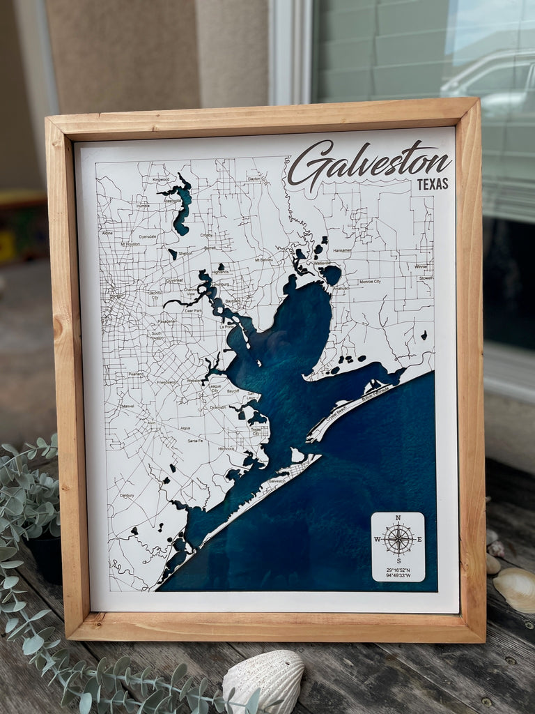 Galveston Map with Resin Base