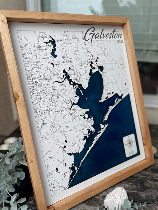 Galveston Map with Resin Base