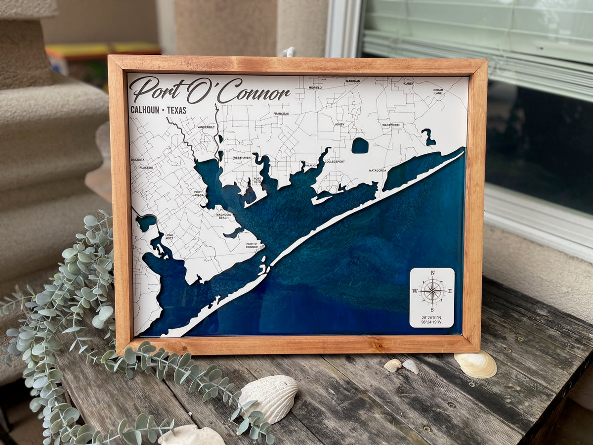 Port O'Connor Coastal map with Resin Base – Gypsy Finns
