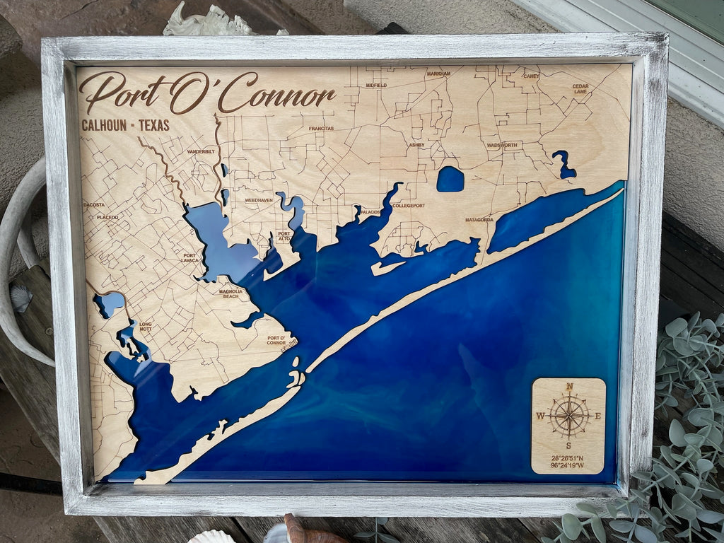 Port O'Connor Coastal map with Resin Base