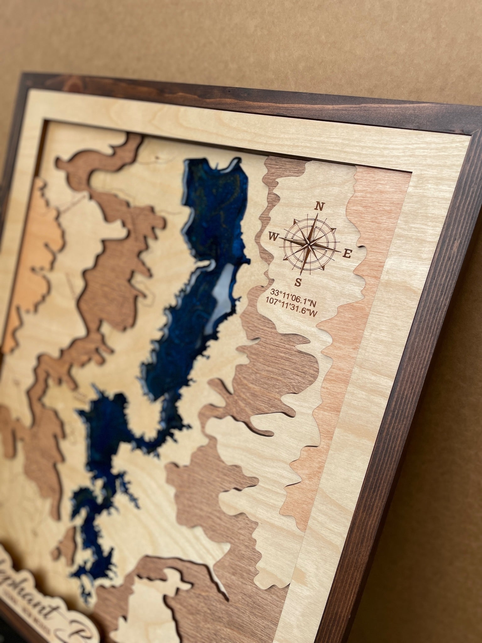 Framed Elephant Butte Lake Resin Laser Cut Layered Topographical Map ...