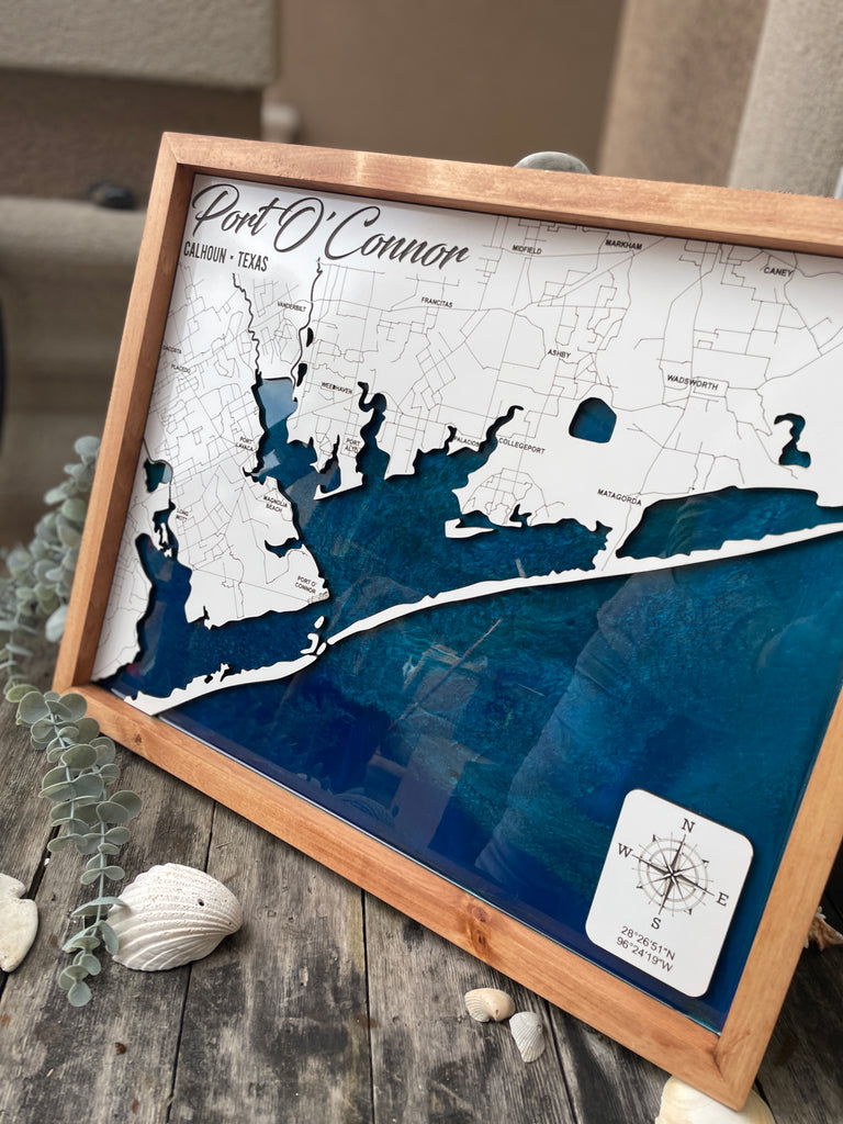 Port O'Connor Coastal map with Resin Base – Gypsy Finns